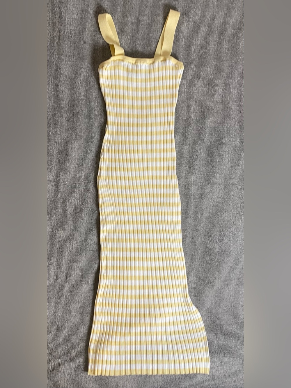 Merokeety Yellow and White Striped Ribbed Super Stretch Bodycon Summer Dress